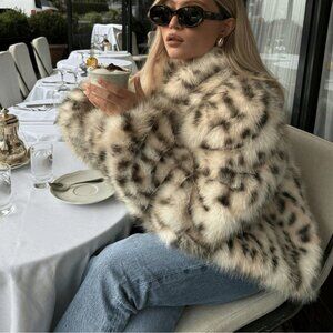 Multicolor Casual Women's Faux Fur Leopard Print Elegant Coat